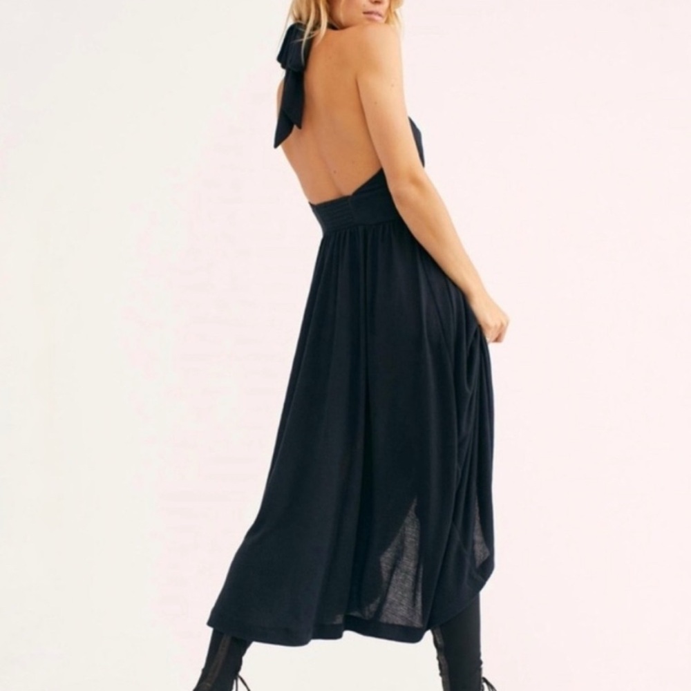 Goddess Festival Lightweight Halter Low-Back Bohemian Black Dress - Free People - Picture 3 of 11